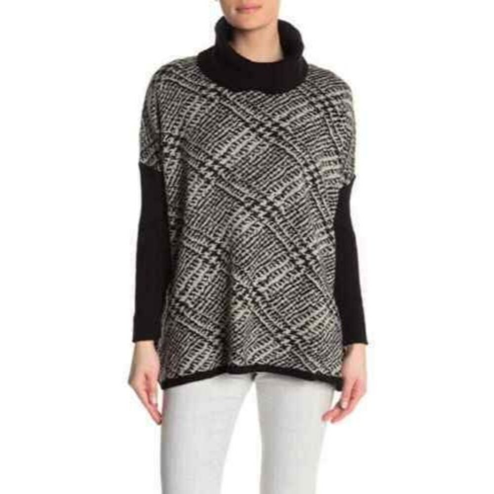 Joseph A Turtleneck Sweater Top M Solid Trim Black Ivory Oversized NWT B84
